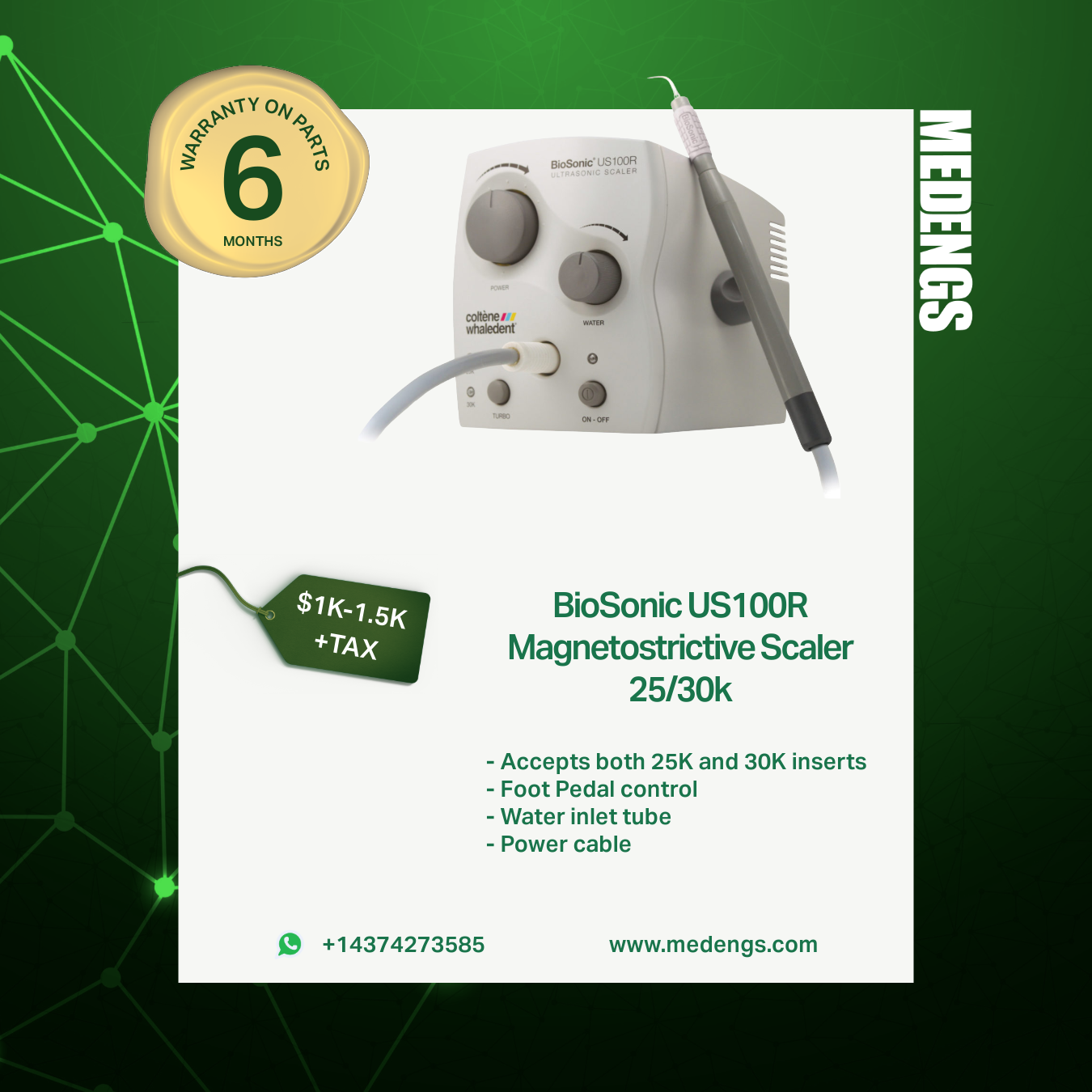 BioSonic US100R Magnetostrictive Scaler 25/30k – MedEngs